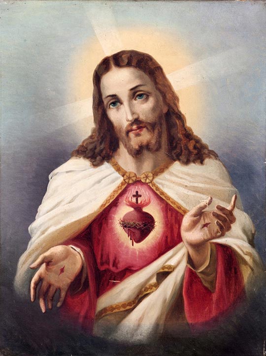 Pintura del Sagrado Corazón de Jesús en óleo sobre lienzo